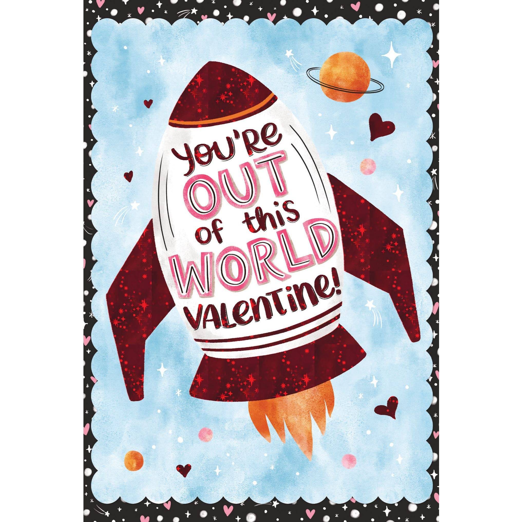 Valentine's Day card by Pictura featuring an out of this world space theme with stars and planets design.